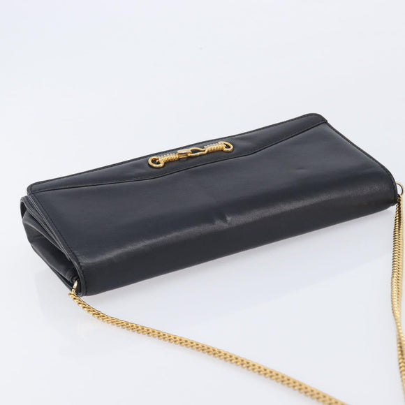 CELINE Chain Shoulder Bag Leather Black Gold Auth 213562