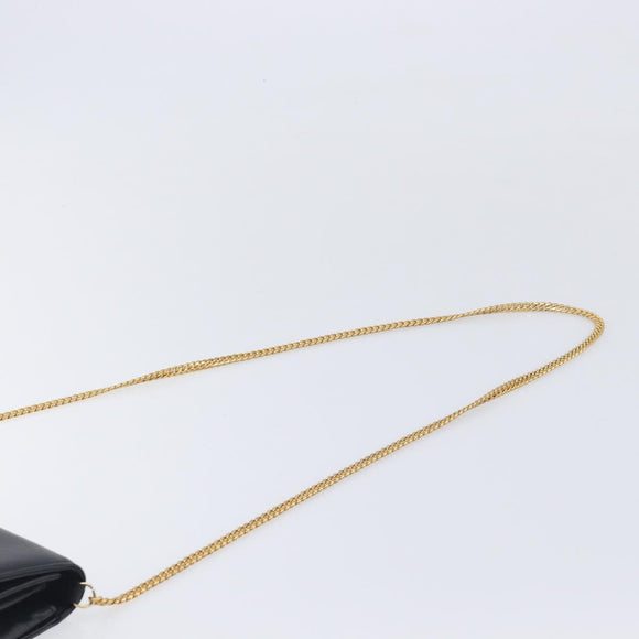 CELINE Chain Shoulder Bag Leather Black Gold Auth 213562