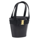 Salvatore Ferragamo Vala Hand Bag Leather Black Gold Auth 213569A-1