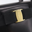 Salvatore Ferragamo Vala Hand Bag Leather Black Gold Auth 213569A-14