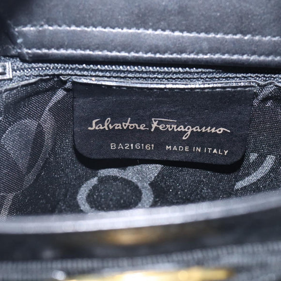 Salvatore Ferragamo Vala Hand Bag Leather Black Gold Auth 213569A