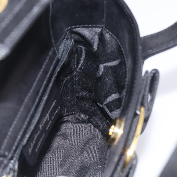 Salvatore Ferragamo Vala Hand Bag Leather Black Gold Auth 213569A