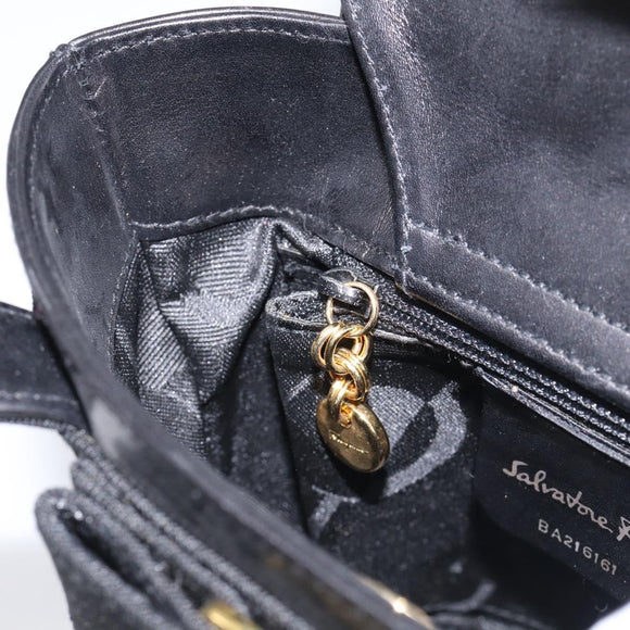 Salvatore Ferragamo Vala Hand Bag Leather Black Gold Auth 213569A