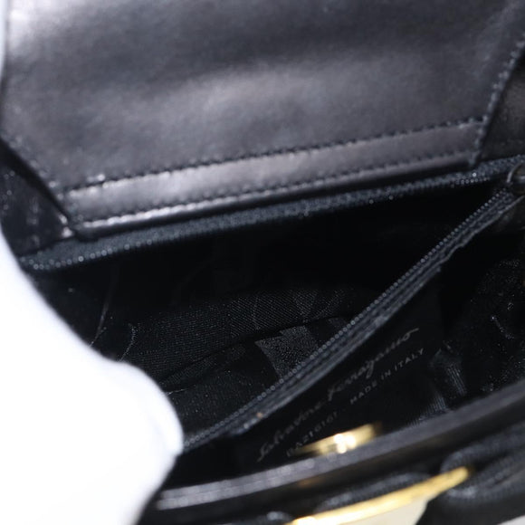 Salvatore Ferragamo Vala Hand Bag Leather Black Gold Auth 213569A