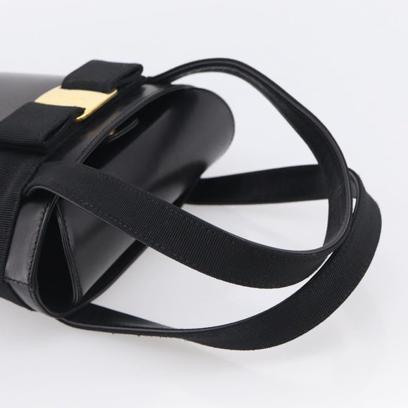 Salvatore Ferragamo Vala Hand Bag Leather Black Gold Auth 213569A