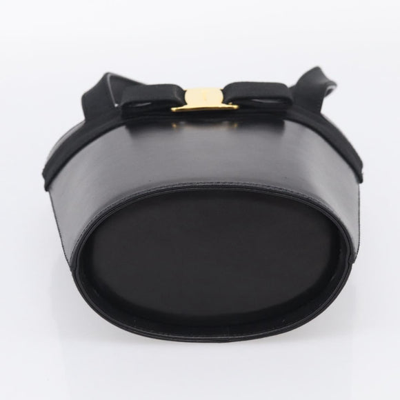 Salvatore Ferragamo Vala Hand Bag Leather Black Gold Auth 213569A