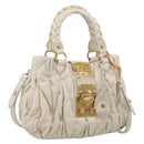 Miu Miu Matelasse Hand Bag Leather 2way White Gold Auth 213588V-1