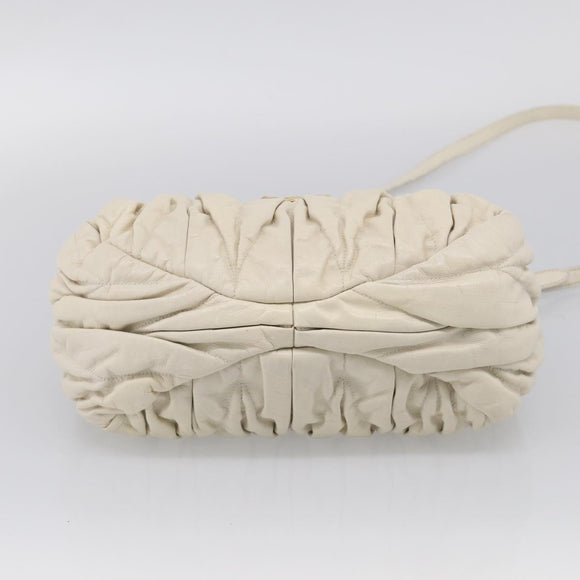 Miu Miu Matelasse Hand Bag Leather 2way White Gold Auth 213588V