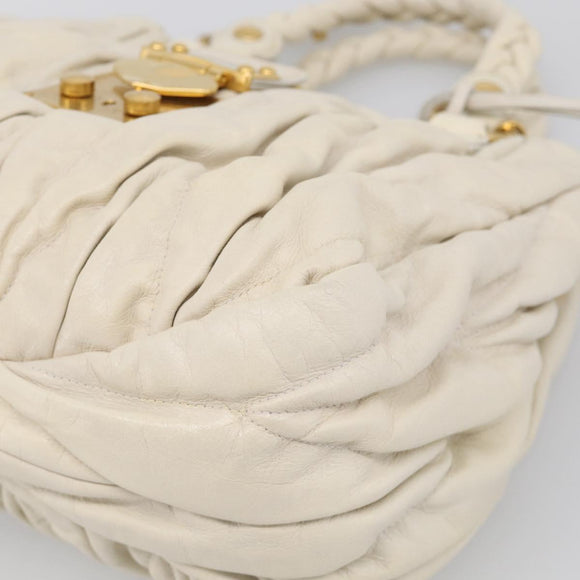 Miu Miu Matelasse Hand Bag Leather 2way White Gold Auth 213588V