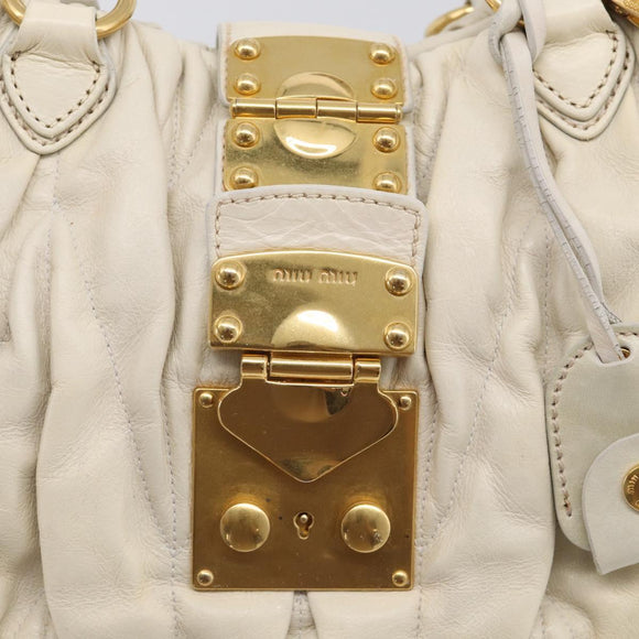 Miu Miu Matelasse Hand Bag Leather 2way White Gold Auth 213588V