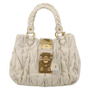 Miu Miu Matelasse Hand Bag Leather 2way White Gold Auth 213588V-2