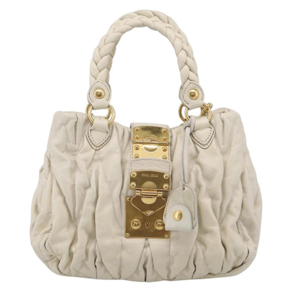 Miu Miu Matelasse Hand Bag Leather 2way White Gold Auth 213588V