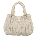 Miu Miu Matelasse Hand Bag Leather 2way White Gold Auth 213588V-3