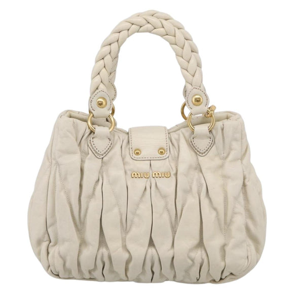 Miu Miu Matelasse Hand Bag Leather 2way White Gold Auth 213588V