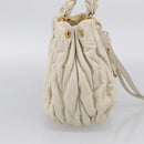 Miu Miu Matelasse Hand Bag Leather 2way White Gold Auth 213588V-4
