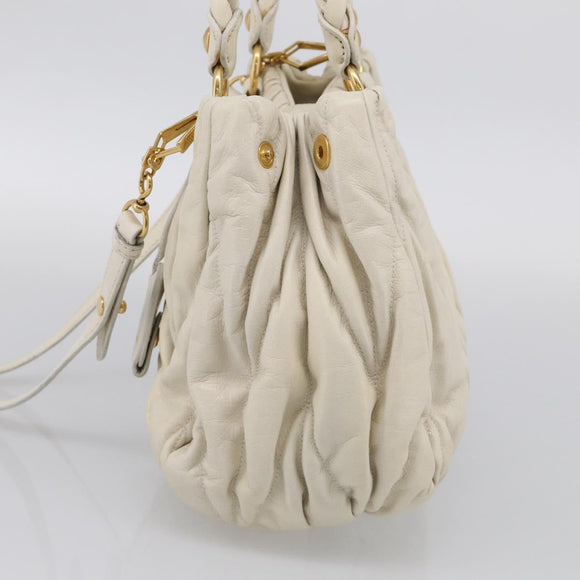 Miu Miu Matelasse Hand Bag Leather 2way White Gold Auth 213588V
