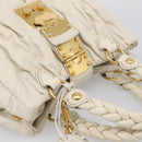 Miu Miu Matelasse Hand Bag Leather 2way White Gold Auth 213588V-6