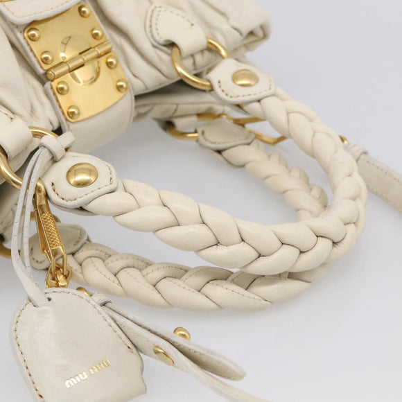 Miu Miu Matelasse Hand Bag Leather 2way White Gold Auth 213588V