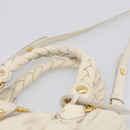 Miu Miu Matelasse Hand Bag Leather 2way White Gold Auth 213588V-8
