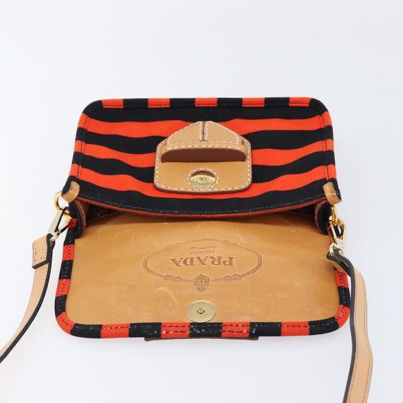 PRADA Shoulder Bag Canvas Orange Gold Auth 213592