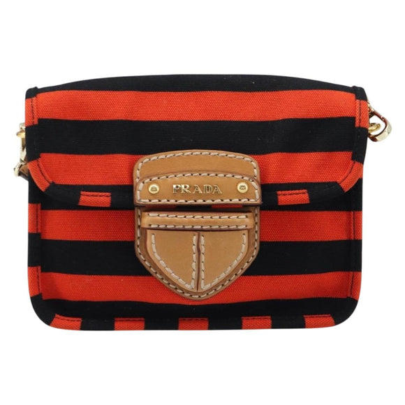 PRADA Shoulder Bag Canvas Orange Gold Auth 213592