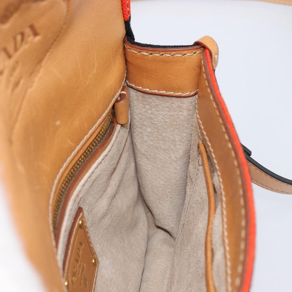 PRADA Shoulder Bag Canvas Orange Gold Auth 213592