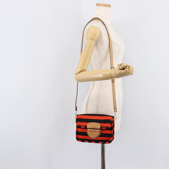 PRADA Shoulder Bag Canvas Orange Gold Auth 213592