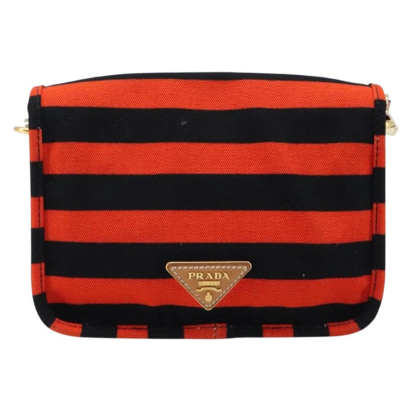 PRADA Shoulder Bag Canvas Orange Gold Auth 213592