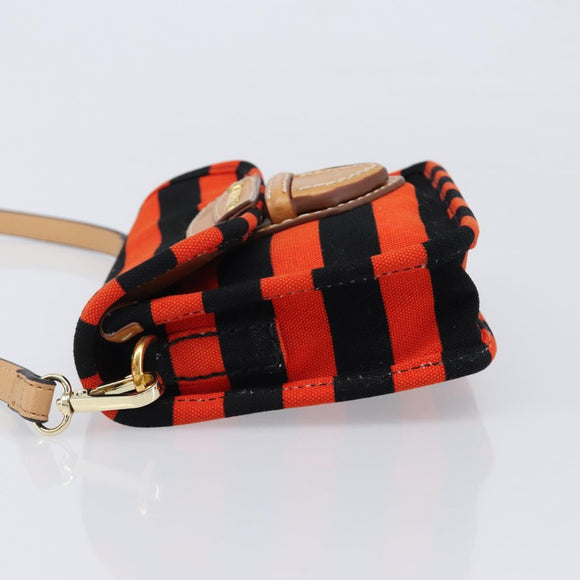 PRADA Shoulder Bag Canvas Orange Gold Auth 213592