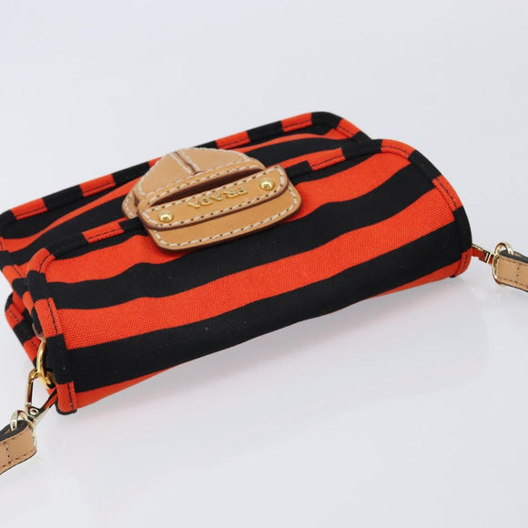 PRADA Shoulder Bag Canvas Orange Gold Auth 213592