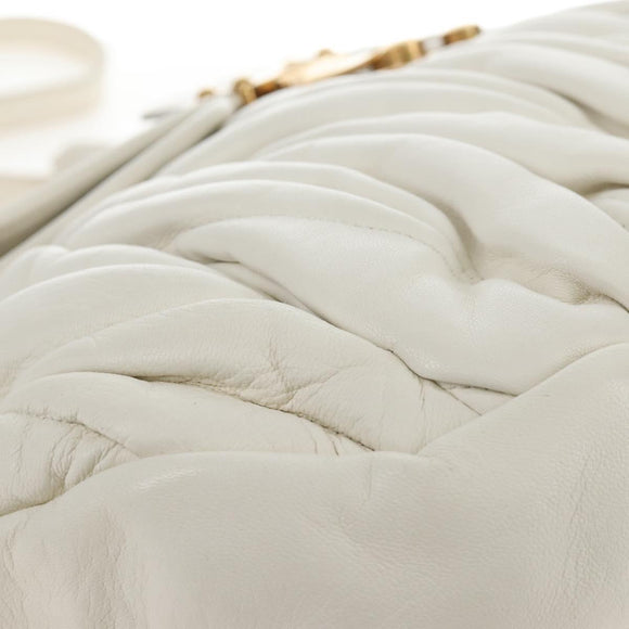 Miu Miu Matelasse Hand Bag Leather 2way White Gold Auth 213594V