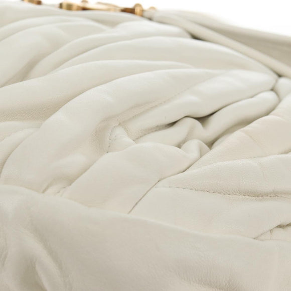 Miu Miu Matelasse Hand Bag Leather 2way White Gold Auth 213594V