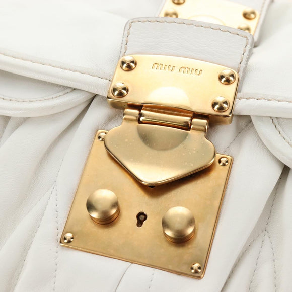 Miu Miu Matelasse Hand Bag Leather 2way White Gold Auth 213594V