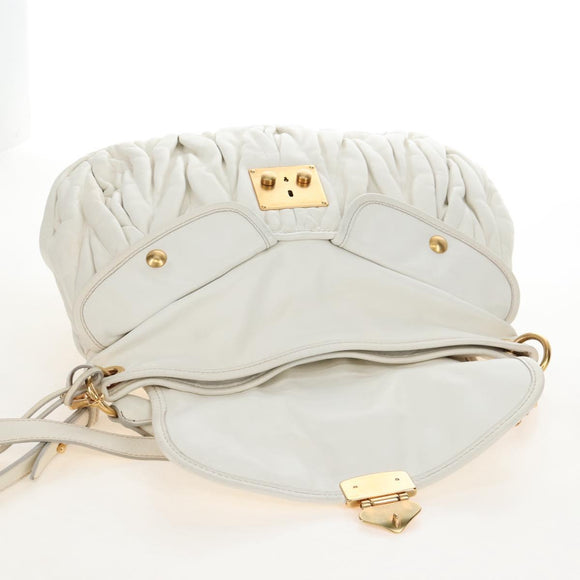 Miu Miu Matelasse Hand Bag Leather 2way White Gold Auth 213594V