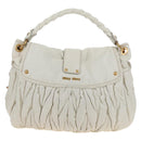 Miu Miu Matelasse Hand Bag Leather 2way White Gold Auth 213594V-3