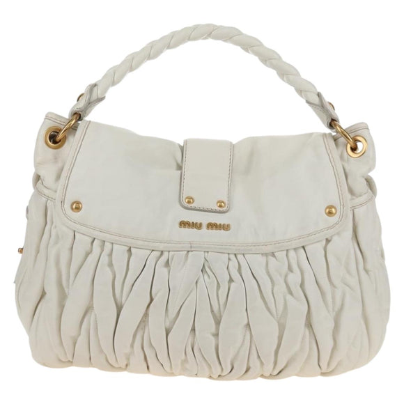 Miu Miu Matelasse Hand Bag Leather 2way White Gold Auth 213594V