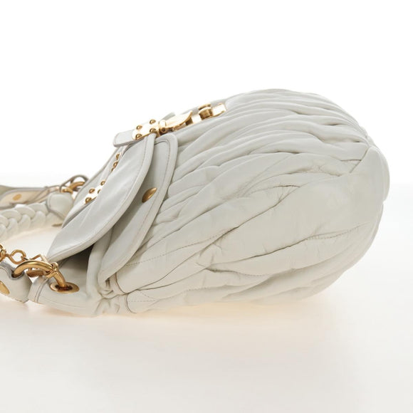 Miu Miu Matelasse Hand Bag Leather 2way White Gold Auth 213594V