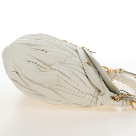 Miu Miu Matelasse Hand Bag Leather 2way White Gold Auth 213594V