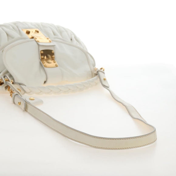 Miu Miu Matelasse Hand Bag Leather 2way White Gold Auth 213594V