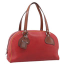 PRADA Boston Bag Leather Red Silver Auth 213595V-1