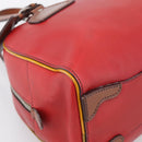 PRADA Boston Bag Leather Red Silver Auth 213595V-11