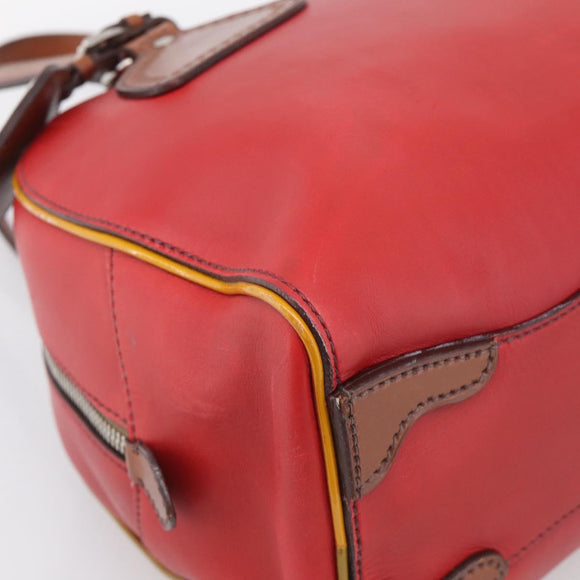 PRADA Boston Bag Leather Red Silver Auth 213595V