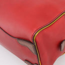 PRADA Boston Bag Leather Red Silver Auth 213595V-12