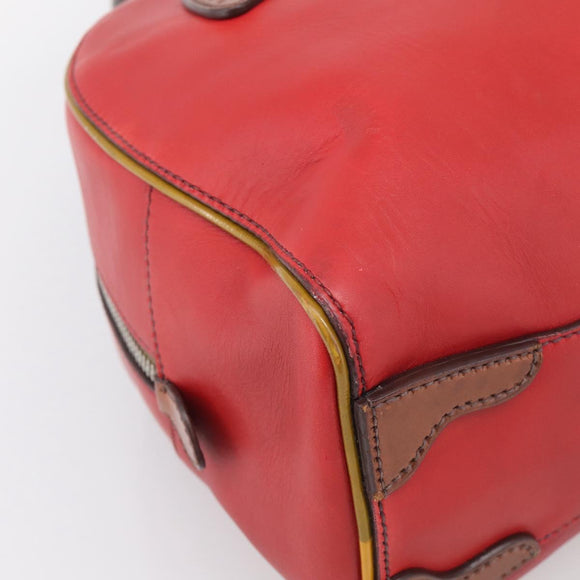 PRADA Boston Bag Leather Red Silver Auth 213595V