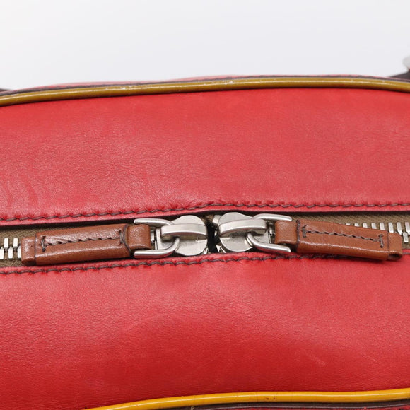 PRADA Boston Bag Leather Red Silver Auth 213595V