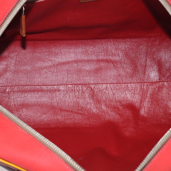 PRADA Boston Bag Leather Red Silver Auth 213595V