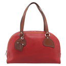 PRADA Boston Bag Leather Red Silver Auth 213595V-2