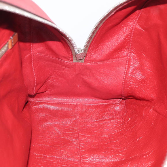 PRADA Boston Bag Leather Red Silver Auth 213595V