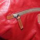 PRADA Boston Bag Leather Red Silver Auth 213595V-22