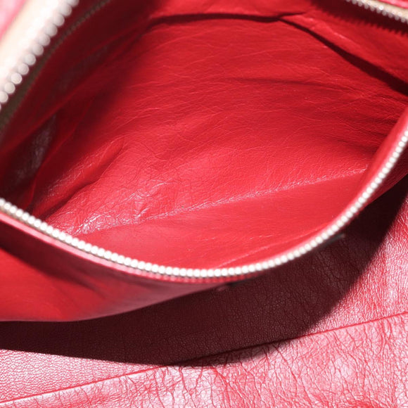 PRADA Boston Bag Leather Red Silver Auth 213595V